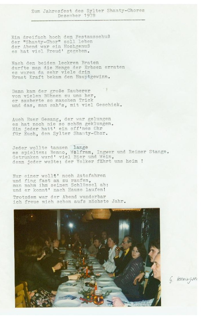 Festgedicht zum Jahresfest des Sylter Shanty-Chores, Dezember 1978