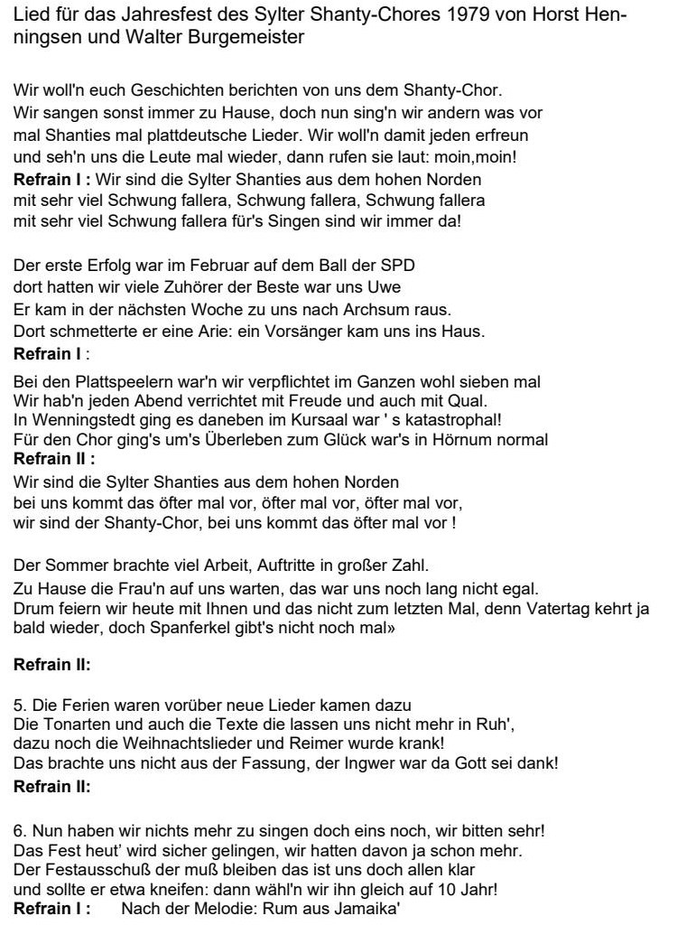 Lied zum Jahresfest des Sylter Shanty-Chores 1979
